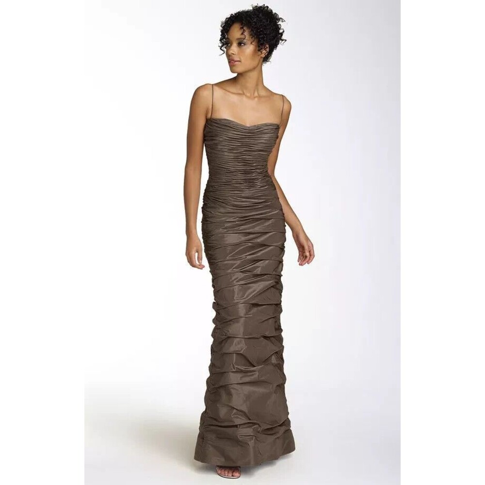 NWT Teri Jon Rickie Freeman Taffeta Silk Ruched Gown Maxi Satin Women's Size 4